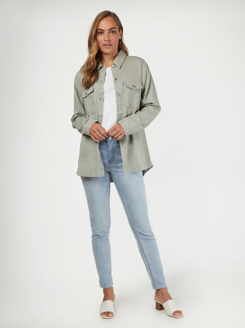 Sasha Cotton Shacket, Green, hi-res