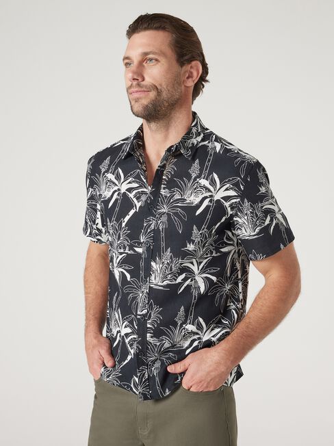 Short Sleeve Leon Print Shirt, Black, hi-res