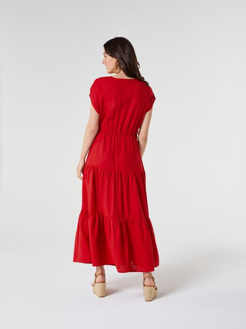 Avery Linen Midi Dress, Red, hi-res