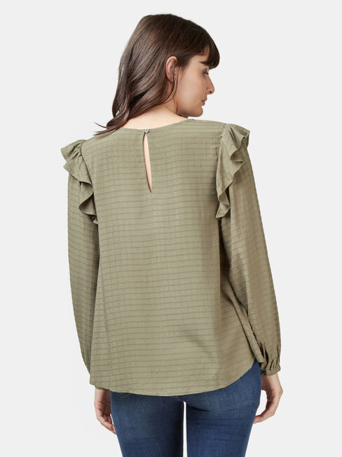 Liza Check Frill Top, Green, hi-res