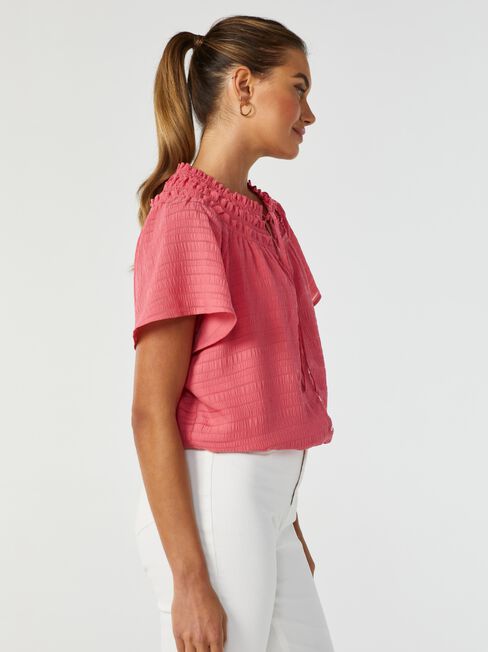 Finn Textured Tie Neck Blouse, Pink, hi-res