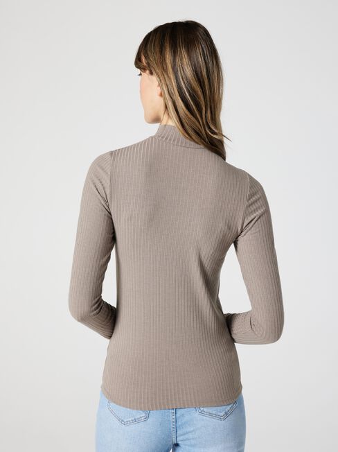 Morticia Mock Neck Top, Brown, hi-res