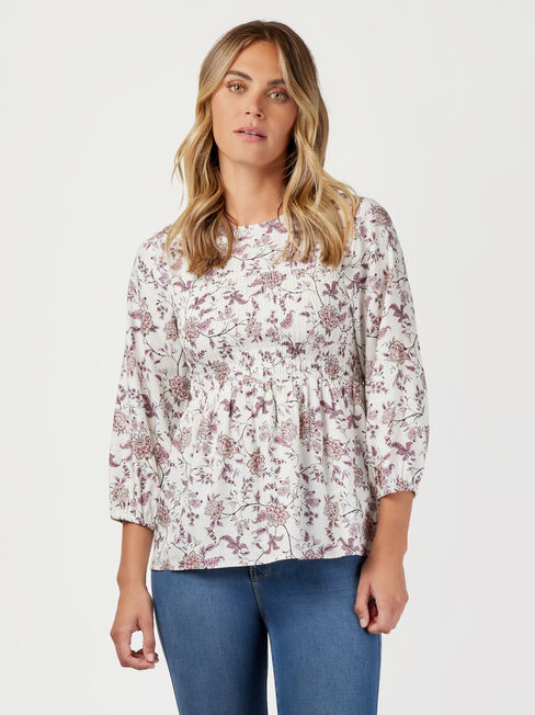 Gracie Shirred Bust Top, Floral, hi-res