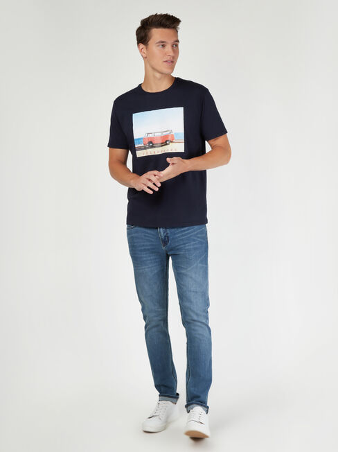 SS VW Beach Print Crew Tee, Blue, hi-res