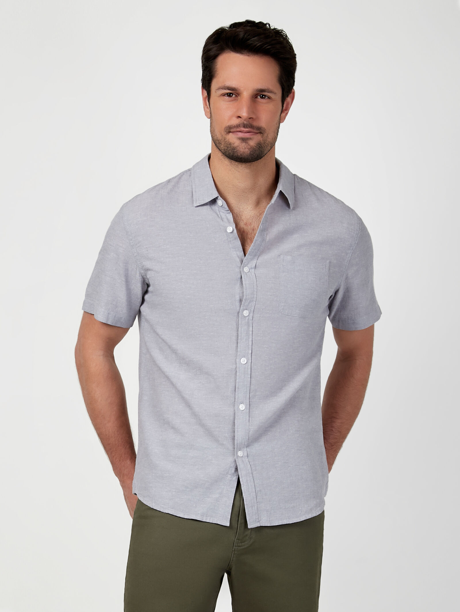 Gray short sleeve button down sale
