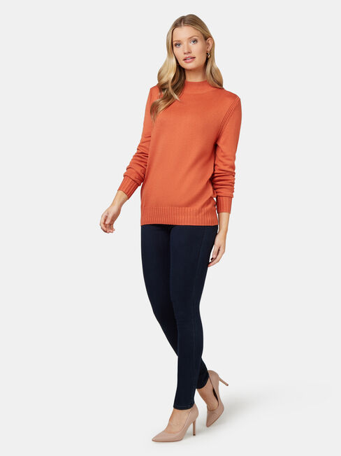 Kara Essential Funnel Neck Pullover, Orange, hi-res