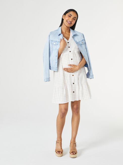 Billie Button Down Smock Dress, White, hi-res