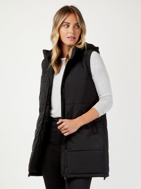 Belinda Longline Padded Vest, Black, hi-res