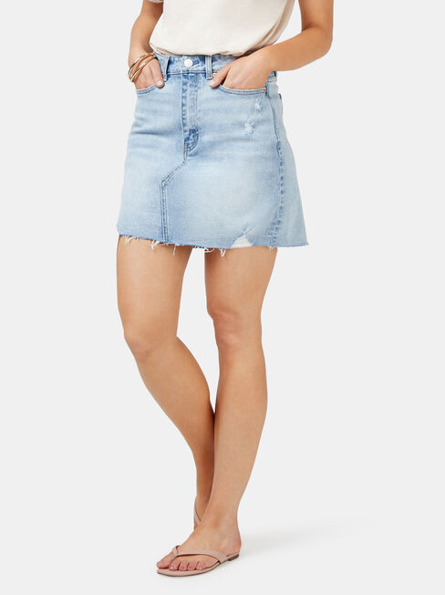 Simone Distressed Denim Skirt, Light Indigo, hi-res