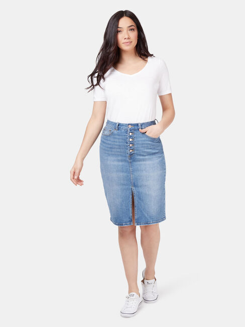 Donna Button Fly skirt, Blue, hi-res