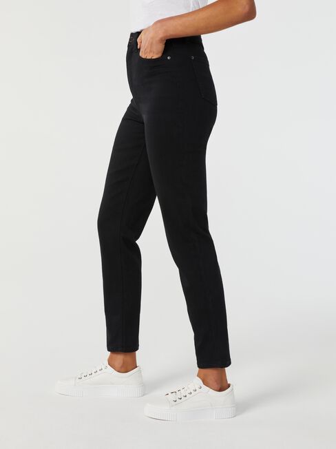 Sienna High Waisted Slim Straight Jeans, Black, hi-res