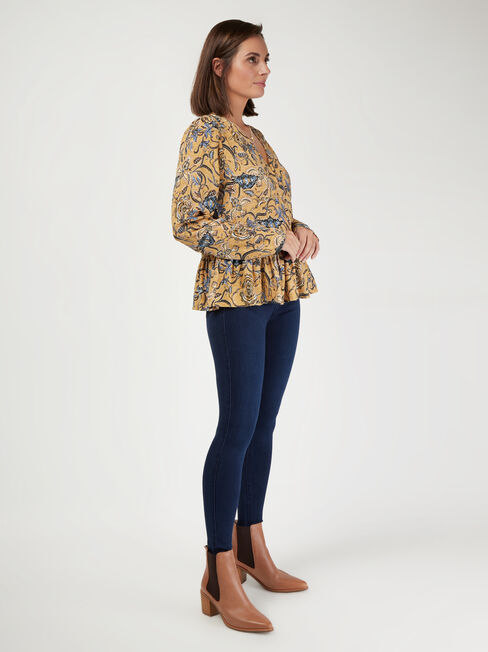 Everly Button Thru Top, Yellow, hi-res