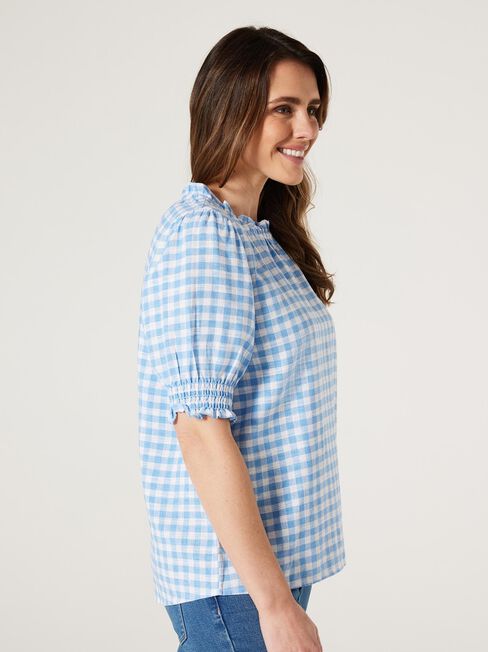 Sasha Short Sleeve Top, Blue Gingham, hi-res