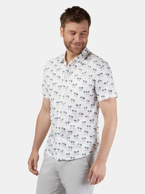Valley Short Sleeve Print Shirt, White, hi-res