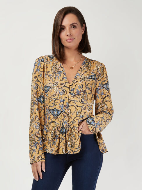 Everly Button Thru Top, Yellow, hi-res