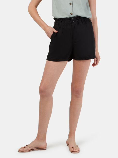 Cotton Paperbag Short, Black, hi-res