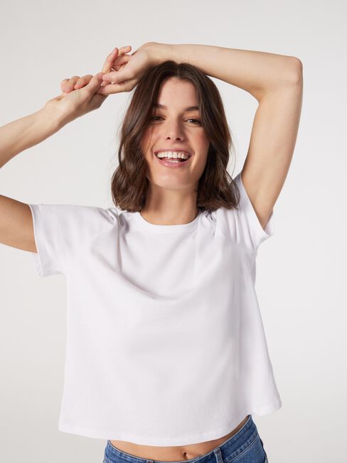 Essential Relaxed Crop Tee, White, hi-res