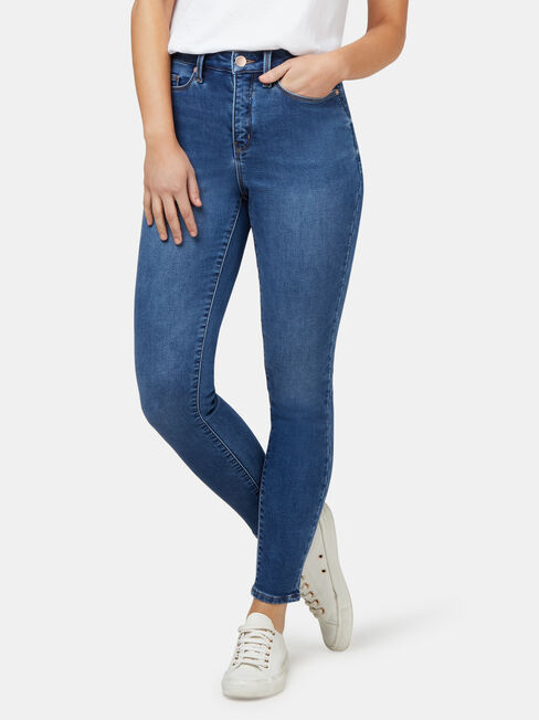 Feather Touch Mid Waisted Skinny 7/8 Jeans Mid Indigo, Mid Indigo, hi-res