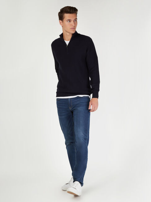 Avalon Funnel Zip Neck Waffle Knit, Blue, hi-res