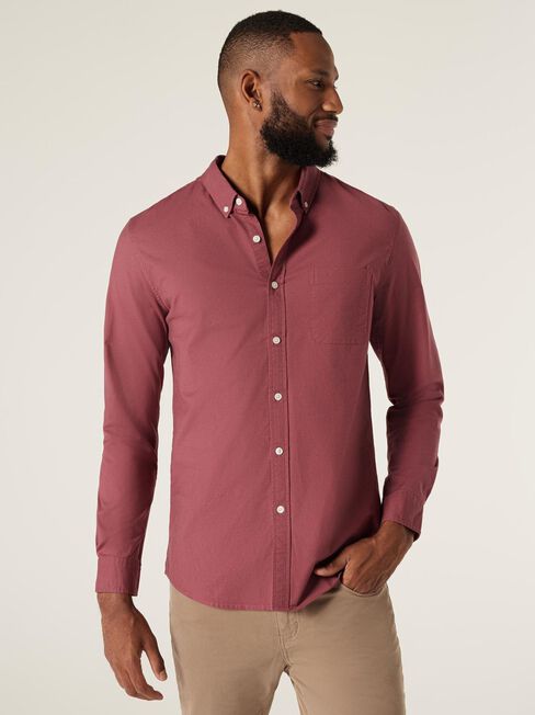 Heston Oxford Long Sleeve Shirt, Berry, hi-res