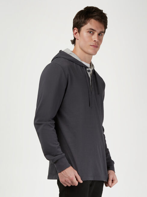 LS Mason Hooded Henley Top, Grey, hi-res