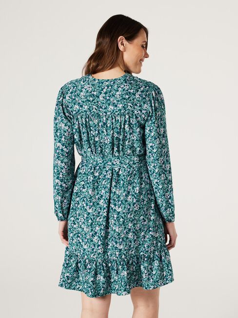 Lara Ladder Trim Dress, Green Blossom, hi-res