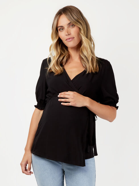 Eloise Cross Over Maternity Tee, Black, hi-res