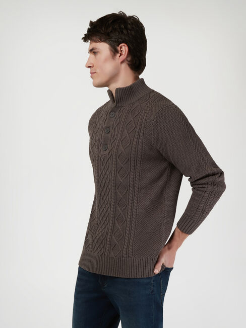 Brian Shawl Neck Cable Knit, Brown, hi-res
