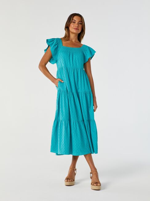 Coral Tiered Summer Midi Dress, Green, hi-res