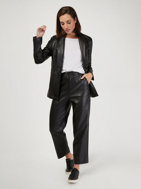 Dalia Faux Leather Blazer, Black, hi-res