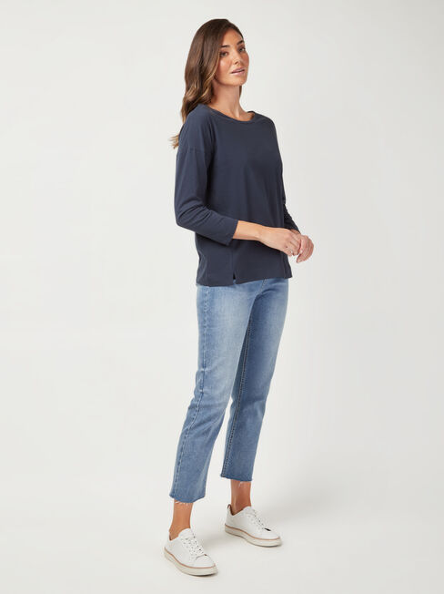 3/4 Sleeve Drop Shoulder Tee, Blue, hi-res