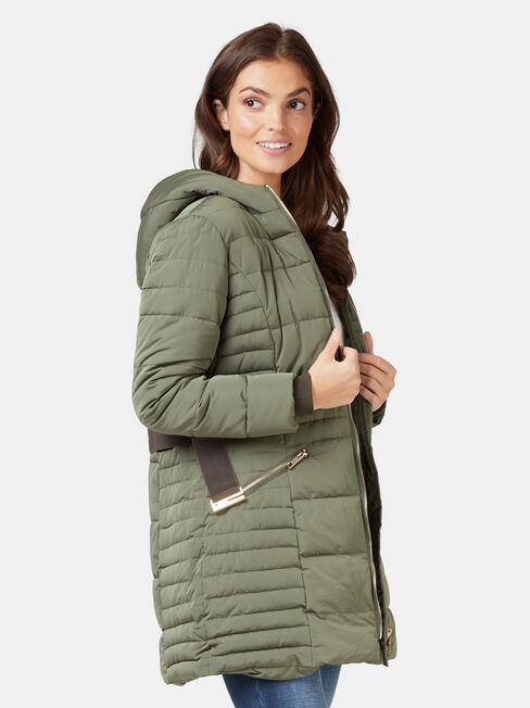 Rory Longline Padded Puffer Jacket, Green, hi-res