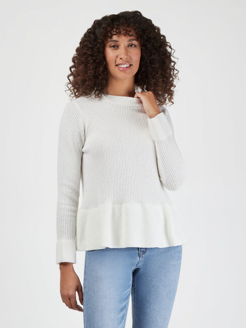 Addison Peplum Knit, White, hi-res