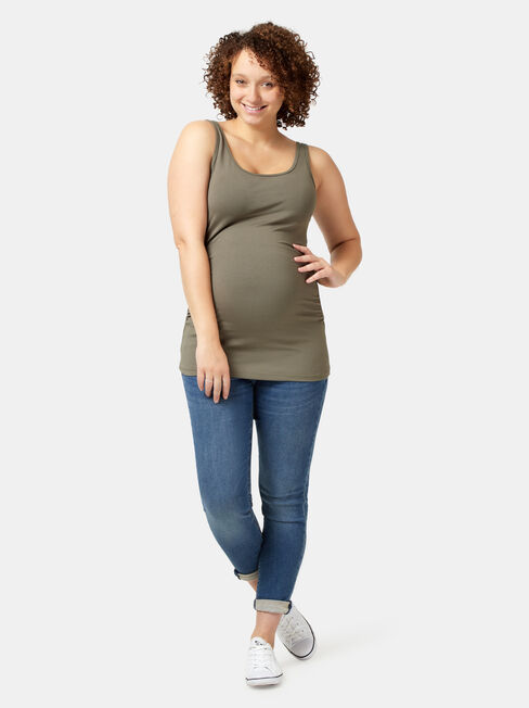 Lola Maternity Cotton Basic Tank, Green, hi-res