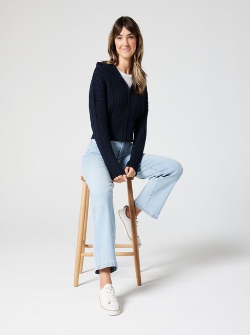 Celia Zip Thru Hooded Knit, Ink, hi-res