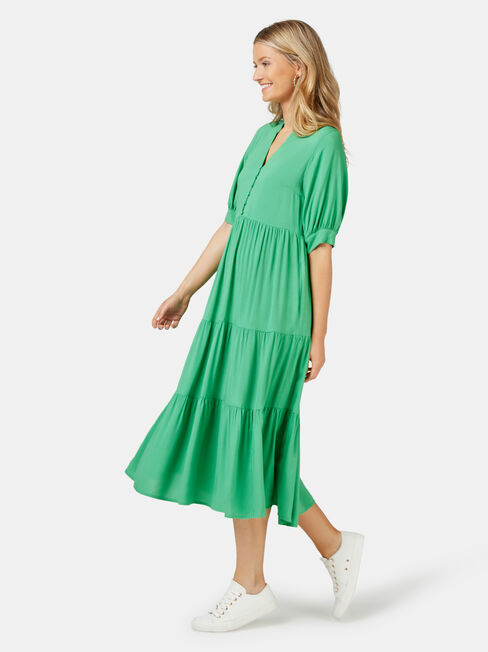 Esther Tiered Midi Dress, Green, hi-res