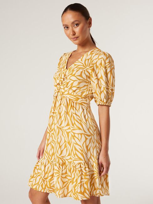 Evelyn Twist Front Dress, Golden Leaf, hi-res