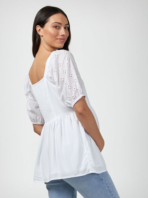 Marley Broderie Maternity Top, White, hi-res