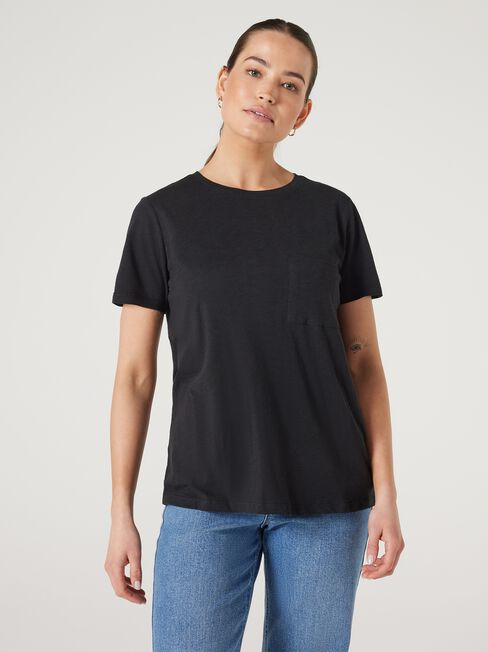Essential Slub Pocket Tee, Black, hi-res