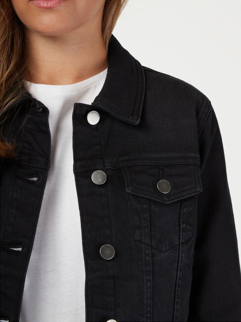 Classic Stretch Denim Jacket, Black, hi-res
