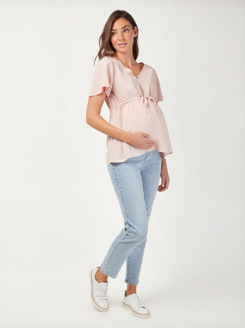 Amy Drawstring Waist Maternity Top, Pink, hi-res