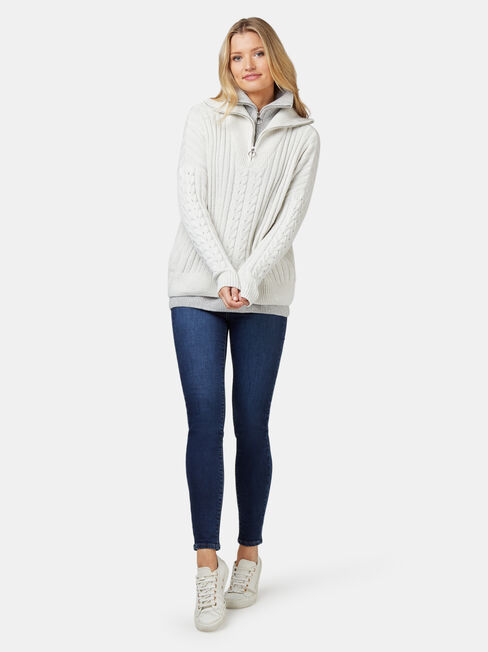 Ziggy Zip Front Pullover, White, hi-res