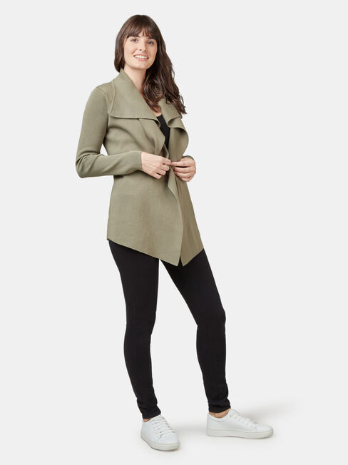 Gina Short Waterfall Cardigan, Green, hi-res