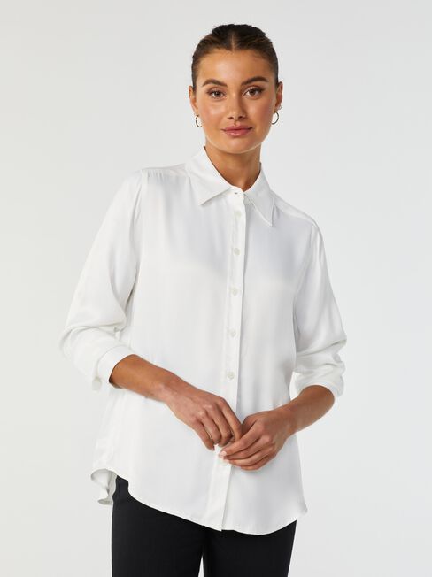Katia Satin Shirt, White, hi-res
