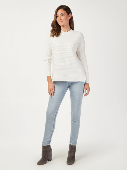 Sophia Cotton Ottoman Pullover, White, hi-res