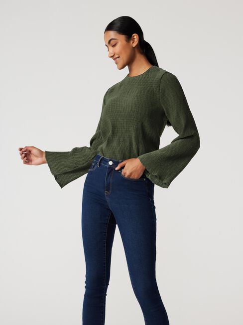 Ella Bell Sleeve Top, Thyme, hi-res