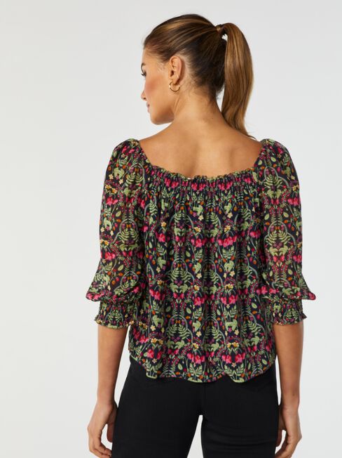 Steph Square Neck Shirred Blouse, Brown, hi-res