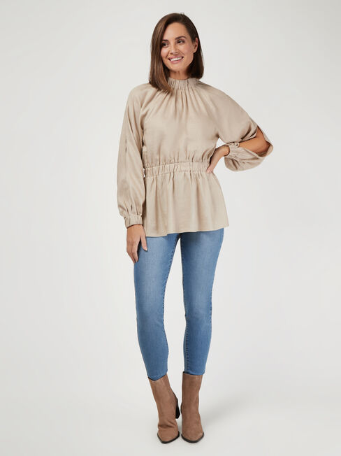 Jasmine Split Sleeve Blouse, Brown, hi-res
