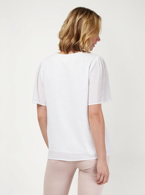 Tara Short Sleeve Peasant Blouse, White, hi-res