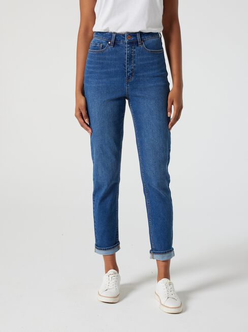 High Waisted Tapered Jeans, Mid Vintage, hi-res